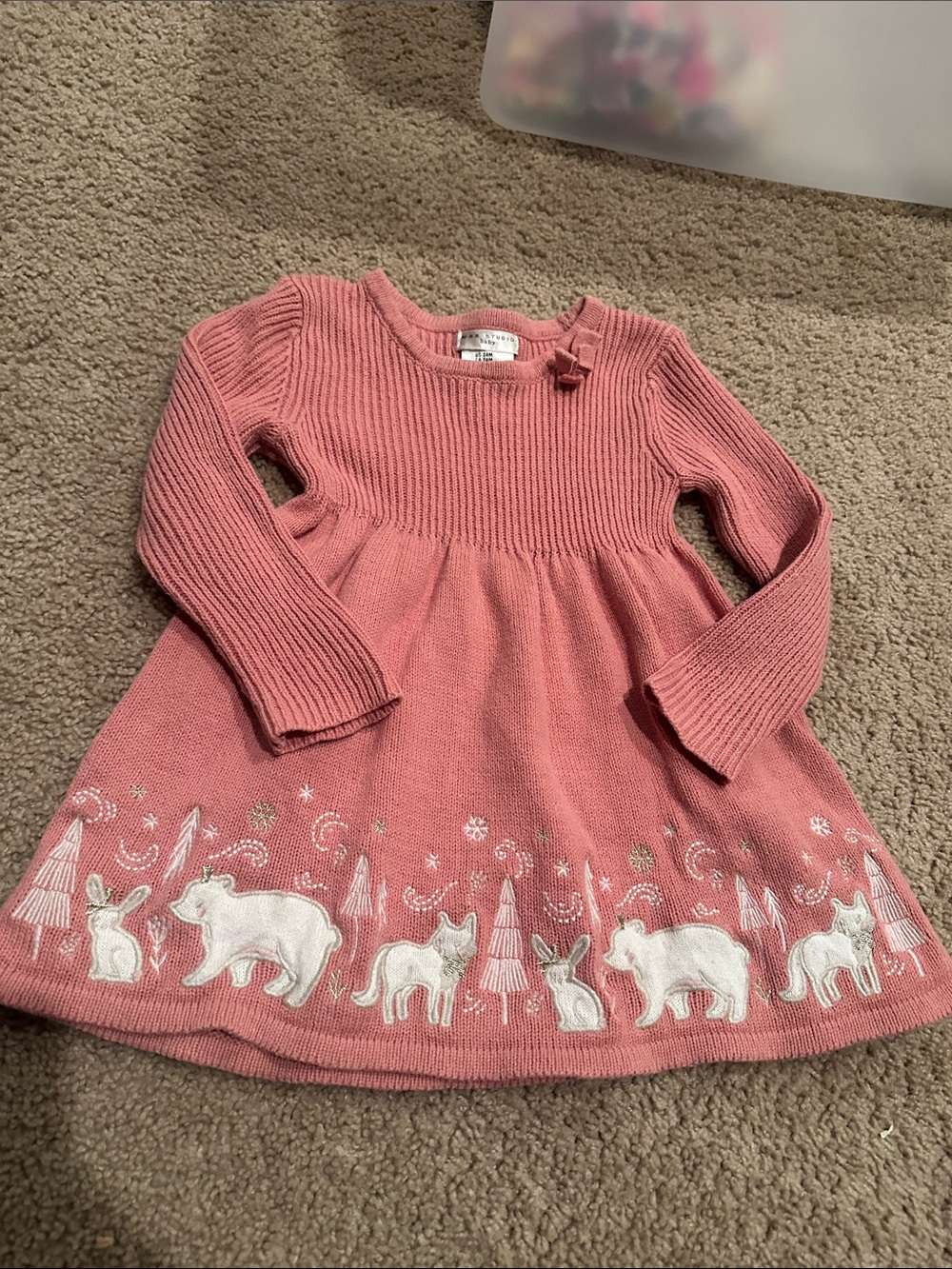 Max Studio Pink Knit Animal Border Skater Dress
